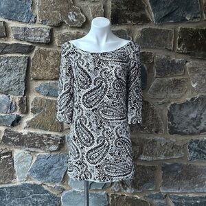 Lilly Pulitzer Silk Boat Neck Shift Dress in Black & White Paisley Print Size 4
